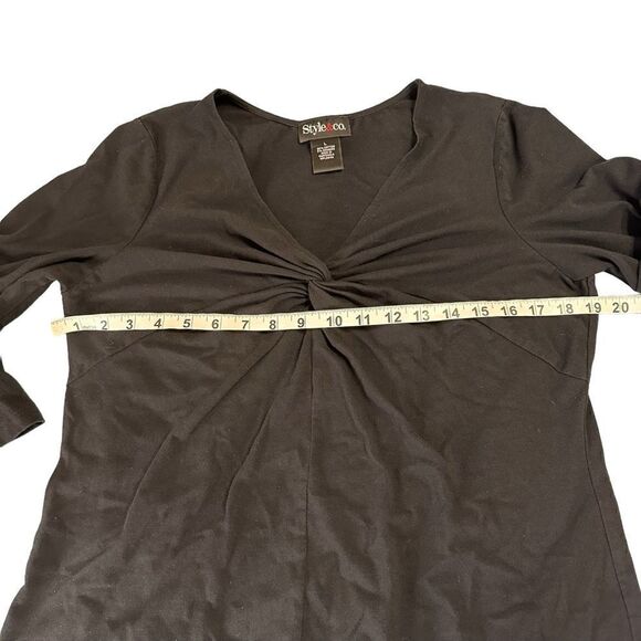 Style & Co black V neck Twist detail front 3/4 sleeve jersey top size Large - Picture 4 of 7